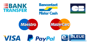 Paiement :Carte Bleue, Maesto, MasterCard, Visa, PayPal, E.blue